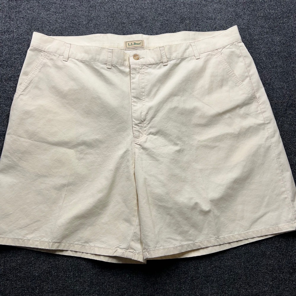 Vintage LL Bean Mens Chino Shorts W44 Cream Cotton Outdoor Casual 2867